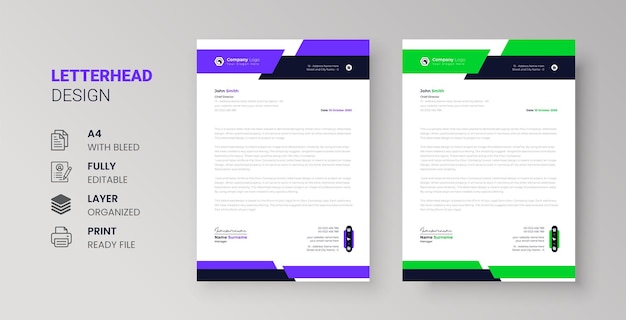 Carta intestata aziendale creativa identità aziendale fattura aziendale elegante e design della copertina formato a4