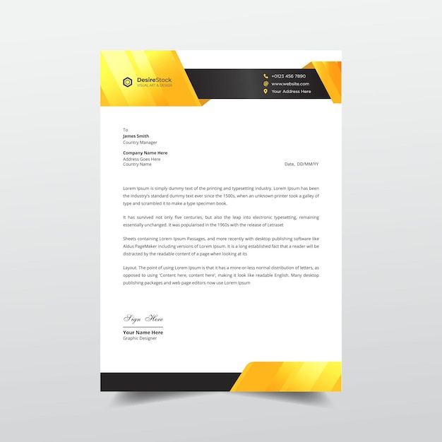 Creative business letterhead orange and black professional design template  