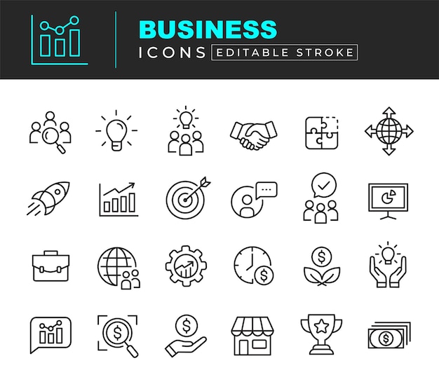 Vector creative business related icon set innovation people teamwork management statistic icon vector