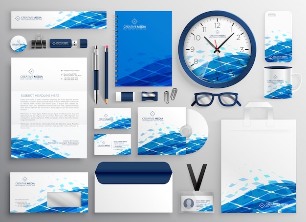 Creative business stationery design in blue abstract shape