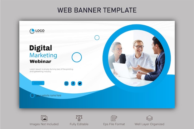 Vector creative business web banner presentation and landing cover page, youtube thumbnail template