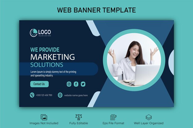 Vector creative business web banner presentation and landing cover page, youtube thumbnail template