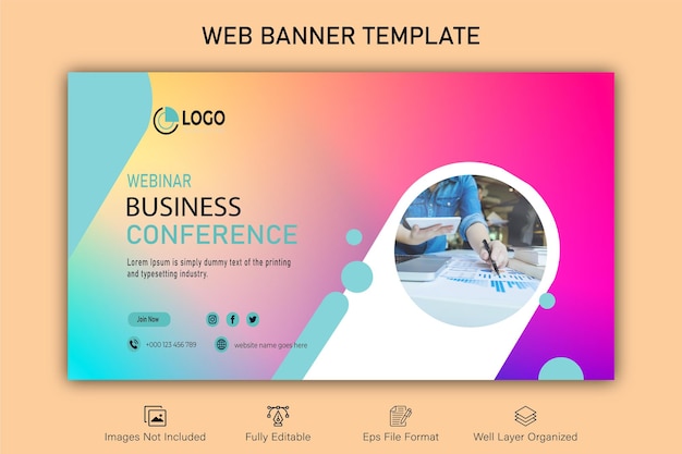 Vector creative business web banner presentation and landing cover page, youtube thumbnail template