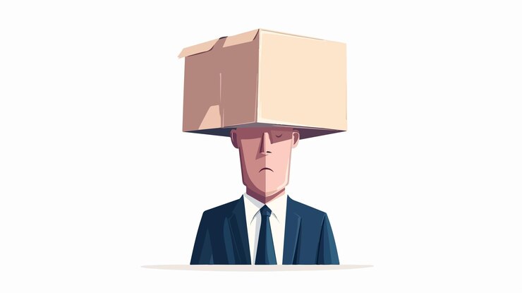 Vector creative businessman thinking out of the box concept wide angle view
