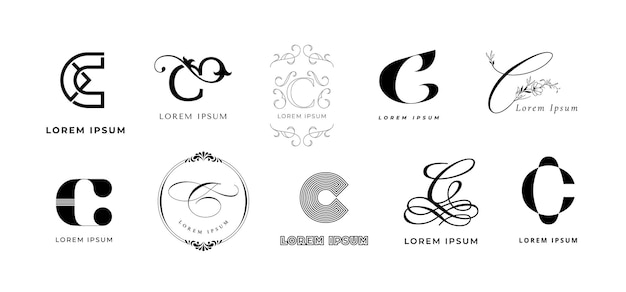 Vettore creative c emblem letter c monogram for custom craft coffee cafe and cooking courses branding template vector icon set