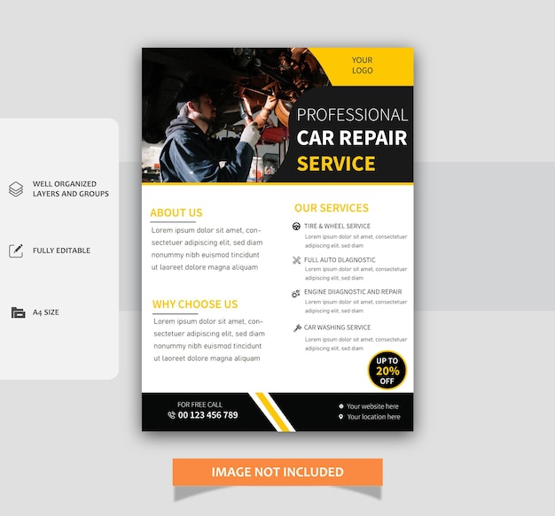 Vector creative car repair service or mechanic flyer template