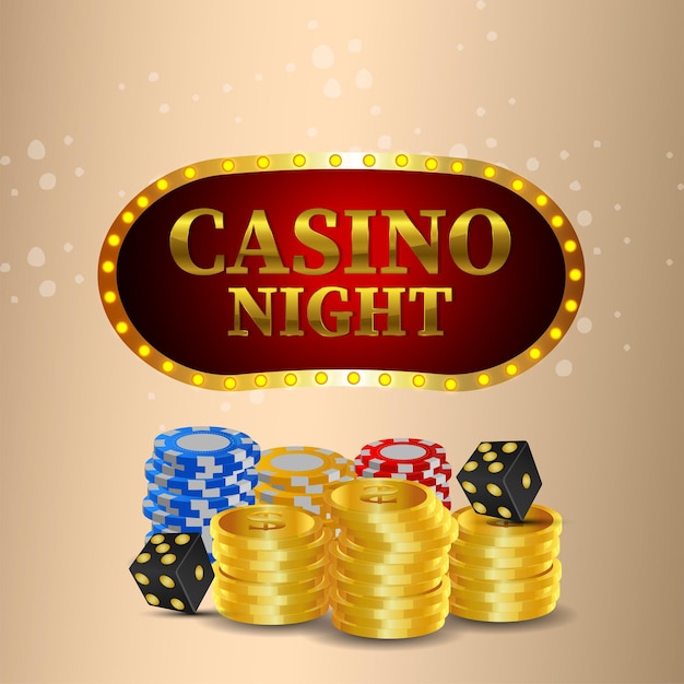 Creative casino background with gold coin and casino chips