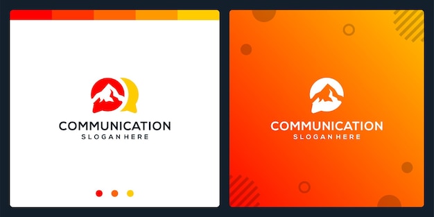 Creative chat icon and mountain logo. premium vector.