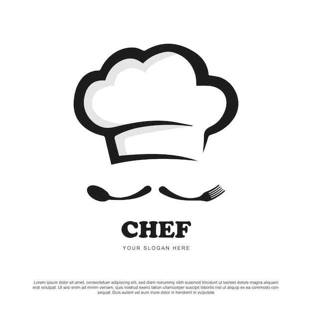 creative chef logo design with fork and spoon as a moustache chef hat and window vector illustratio