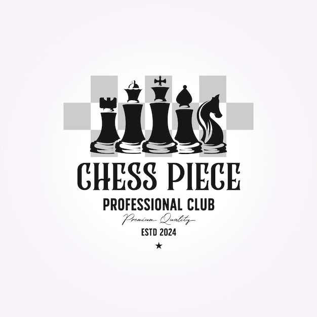 Vettore modello di logo di pezzo di scacchi creativo disegno vintage illustrazione vettoriale vescovo cavaliere re regina