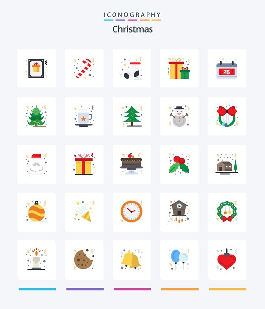 Креативное рождество 25 плоский набор иконок, таких как рождество, рождество, рождественский календарь, подарок