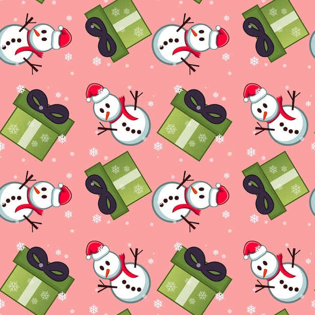 Креативный рождественский снеговик и зеленый подарок фоновый узор