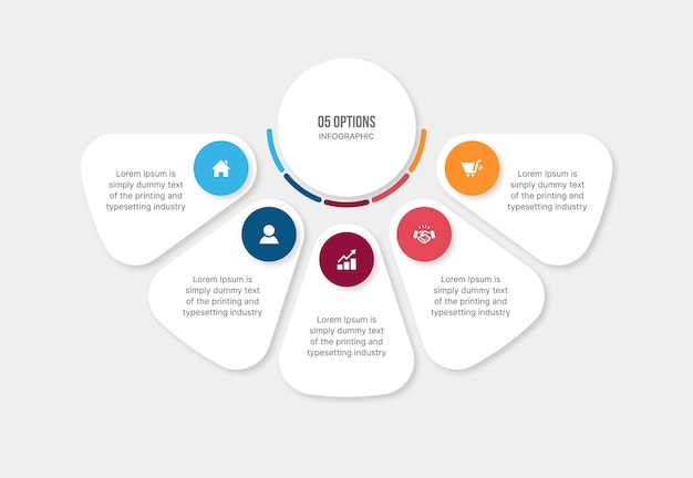 Дизайн шаблона инфографики Creative Circle с вариантами из 5 шагов