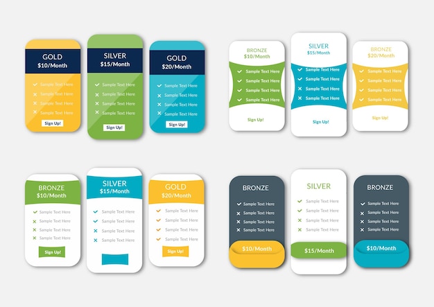 クリエイティブでクリーンなビジネスの価格とサブスクリプション プランのテーブル テンプレート