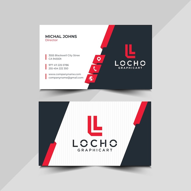 Creative and Clean Double-sided Business Card Template. Red and Black Colors