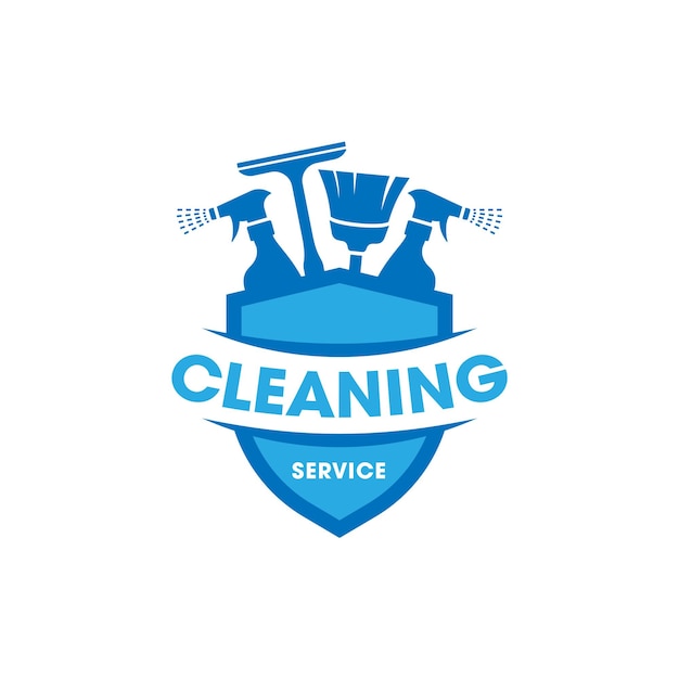 Vettore logo creative cleaning service isolato sull'emblema dello scudo