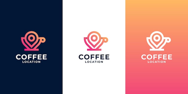 Logo della posizione del caffè creativo, design del logo del cercatore di caffè