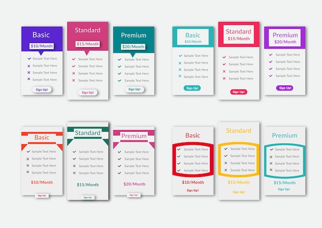 Creative Collection of pricing plans for websites and applications
