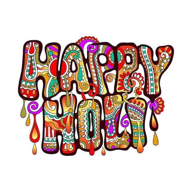 Creative colored hand drawing inscription of Indian festival Happy Holi celebration concept