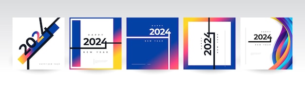 Creative and Colorful 2024 Happy New Year Poster Set Suitable for Card Banner Poster Flyer Cover and Social Media Post Template