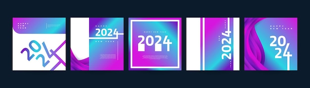 Vector creative and colorful 2024 happy new year poster set suitable for card banner poster flyer cover and social media post template