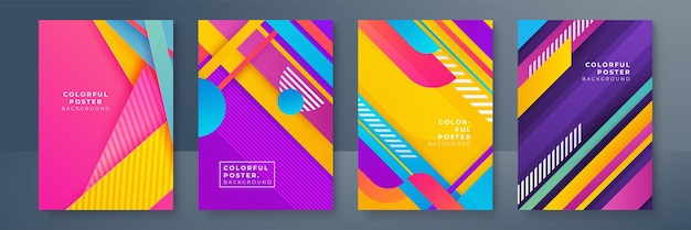 Vector creative colorful covers or posters set in trendy minimal gradient geometric style for background corporate identity branding social media advertising promo modern template with dynamic shapes