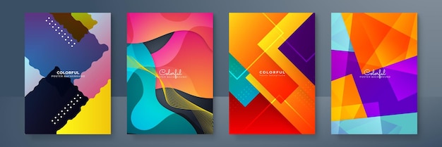 Vector creative colorful covers or posters set in trendy minimal gradient geometric style for background corporate identity branding social media advertising promo modern template with dynamic shapes