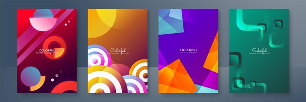 Creative colorful covers or posters set in trendy minimal gradient geometric style for background corporate identity branding social media advertising promo modern template with dynamic shapes