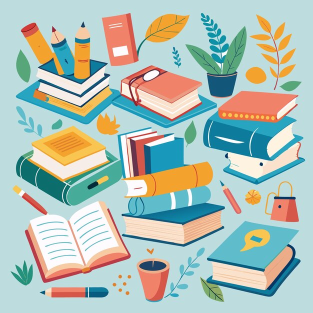 Vector creative and colorful education illustration with books and school supplies