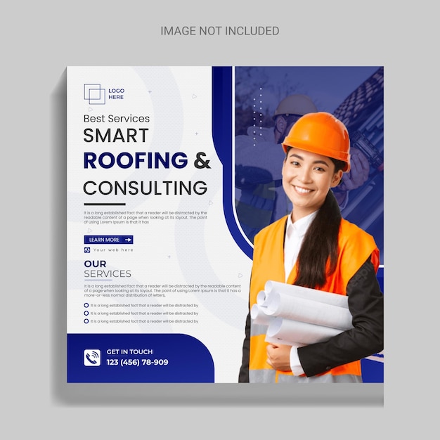 Creative and colorful Home roof repair services social media banner design template golden, blue,