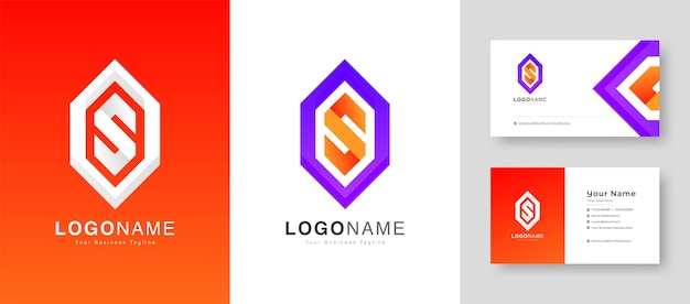 Креативный красочный логотип с буквой s или o с премиальным дизайном визитной карточки