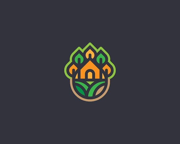 Vector creative colorful modern line water drop with house and tree logo