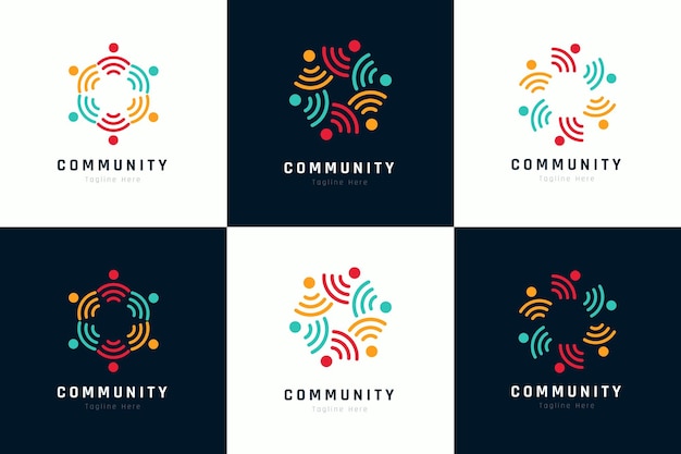 Creative colorful of people and community logo design for teams or groups collection