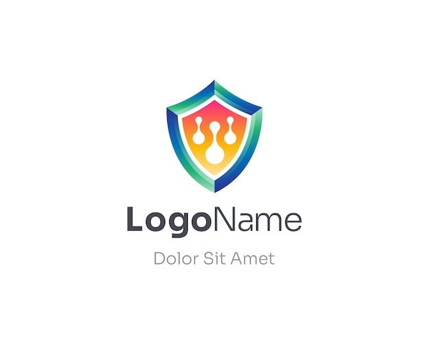 Creative colorful shield technology logo