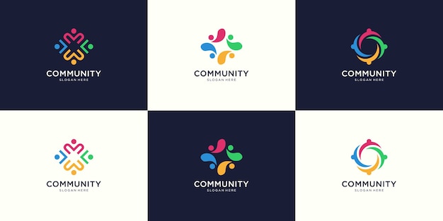 Vettore insieme di logo del gruppo sociale colorato creativo