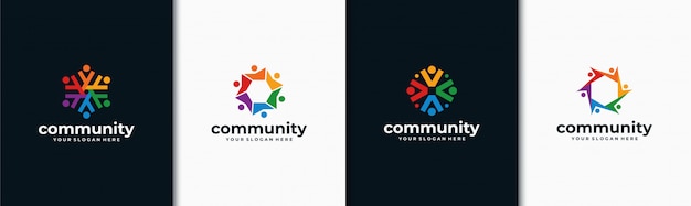 Creative colorful social group logo set