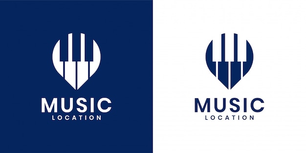 Combinazione creativa di pianoforte e logo di posizione pin