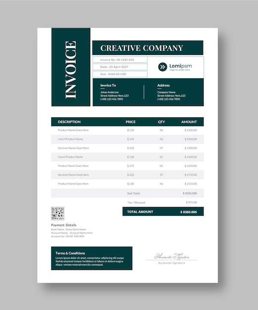 creative company invoice template design