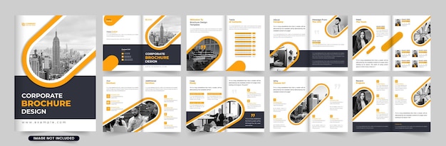 Creative company magazine and annual report booklet design with yellow and dark colors Digital business proposal profile stationery vector Corporate business portfolio and highlights brochure vector