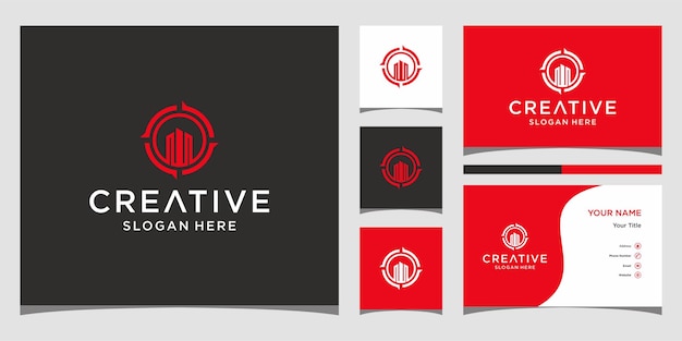 Creative compass logo icon and business card design