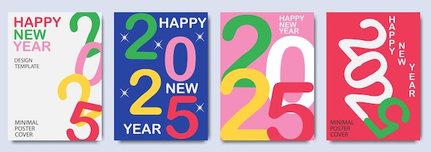 Creative concept of 2025 Happy New Year posters set Design templates with typography logo 2025