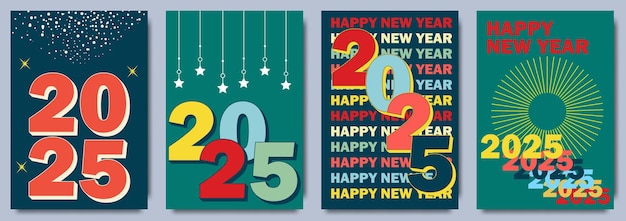 Creative concept of 2025 Happy New Year posters set Design templates with typography logo 2025