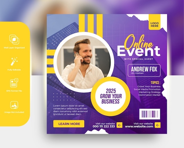 Creative concept business online event marketing social media instagram poster or banner post template