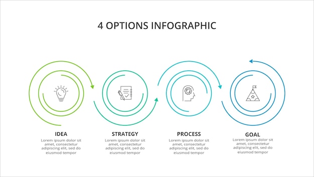 ベクトル 4つのステップのオプションパーツまたはプロセスを備えたインフォグラフィックのクリエイティブコンセプトビジネスデータの視覚化