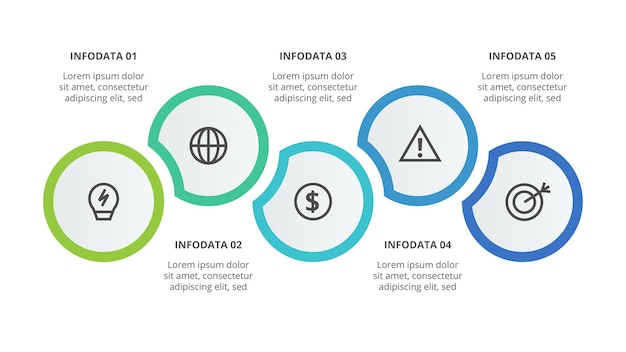ベクトル 5ステップのオプションパーツまたはプロセスを備えたインフォグラフィックのクリエイティブコンセプトビジネスデータの視覚化