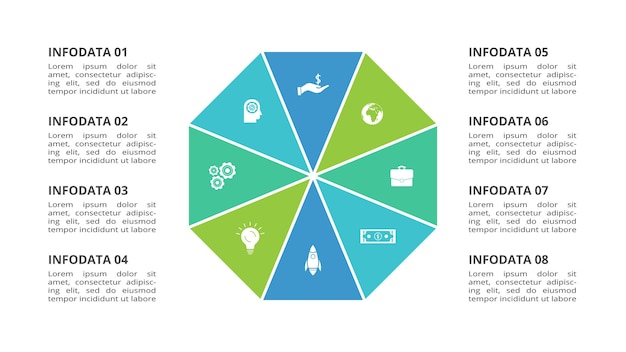 Вектор Креативная концепция инфографики с 8 шагами вариантов частей или процессов визуализация бизнес-данных