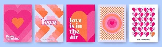 Creative concept of Happy Valentines Day cards set Modern abstract art design with hearts and geometric shapes Templates for celebration ads branding banner cover label poster sales
