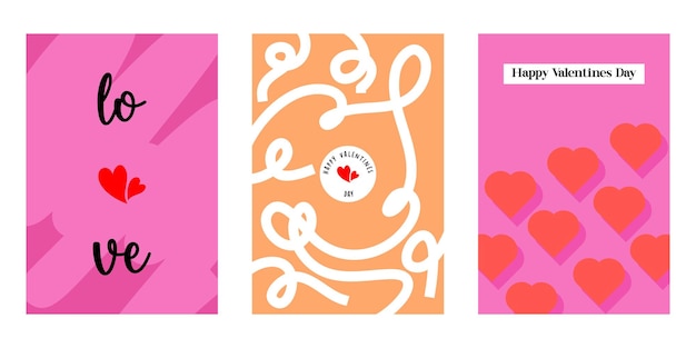 Creative concept of Happy Valentines Day cards set Modern abstract art design with hearts