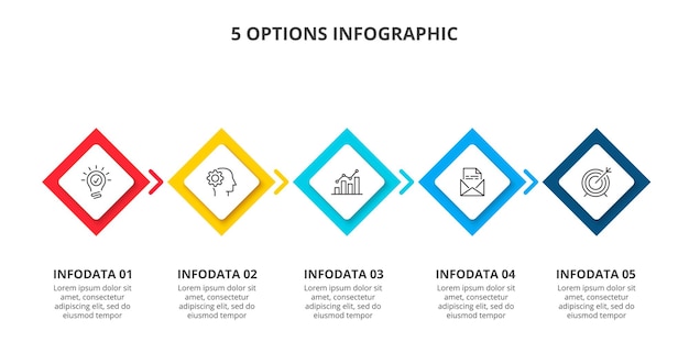 インフォグラフィックのクリエイティブなコンセプト。 5つのステップによるビジネスデータの視覚化。