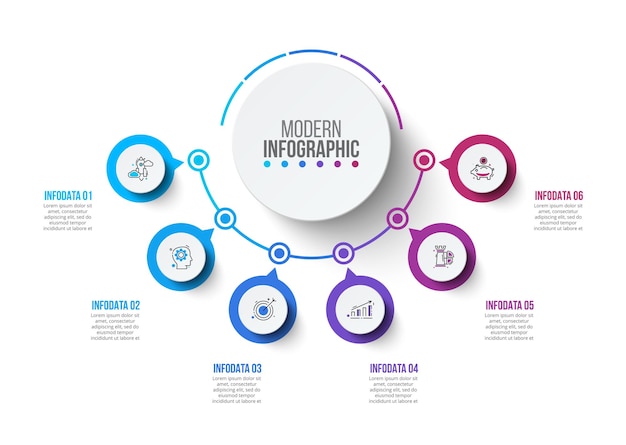 Vector creative concept for infographic circles diagram with 6 steps options parts or processes